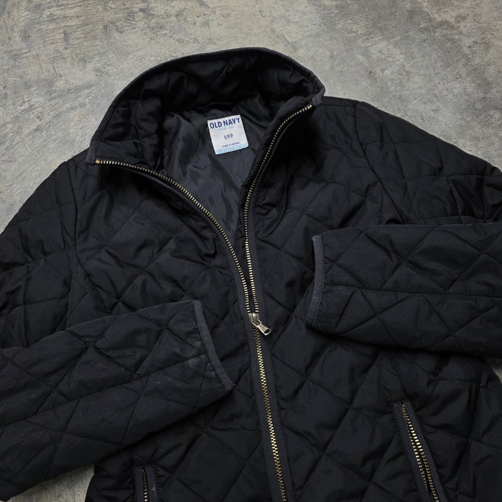 Old Navy Quilted Black‎ Full Zip Jacket Womens Size Small
